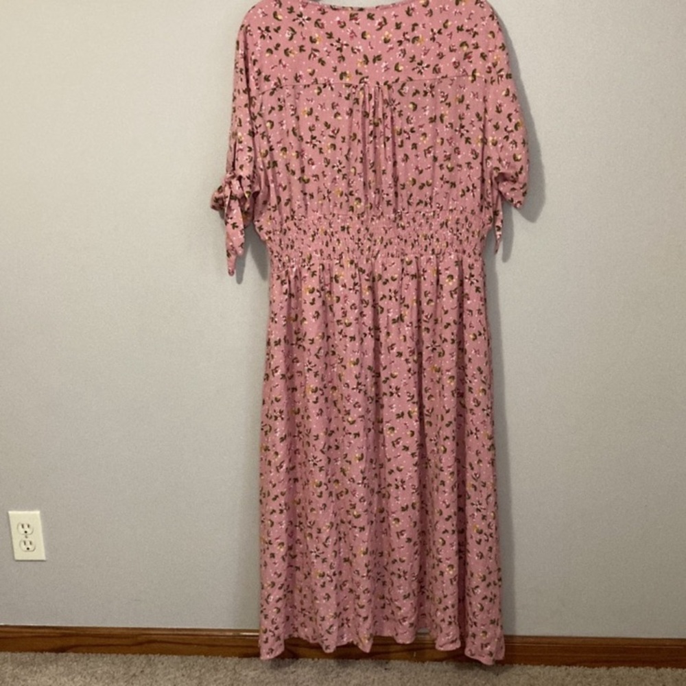 Reborn J Women’s Pink Floral Tie Sleeve Plus Midi Dress, Plus Size 3X Summer - Picture 10 of 10